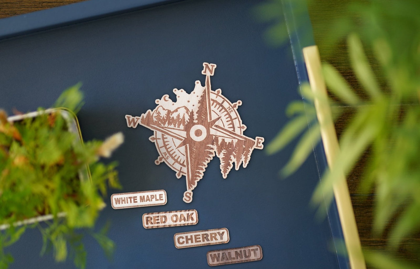 Mountain Compass Wooden Sticker | 14