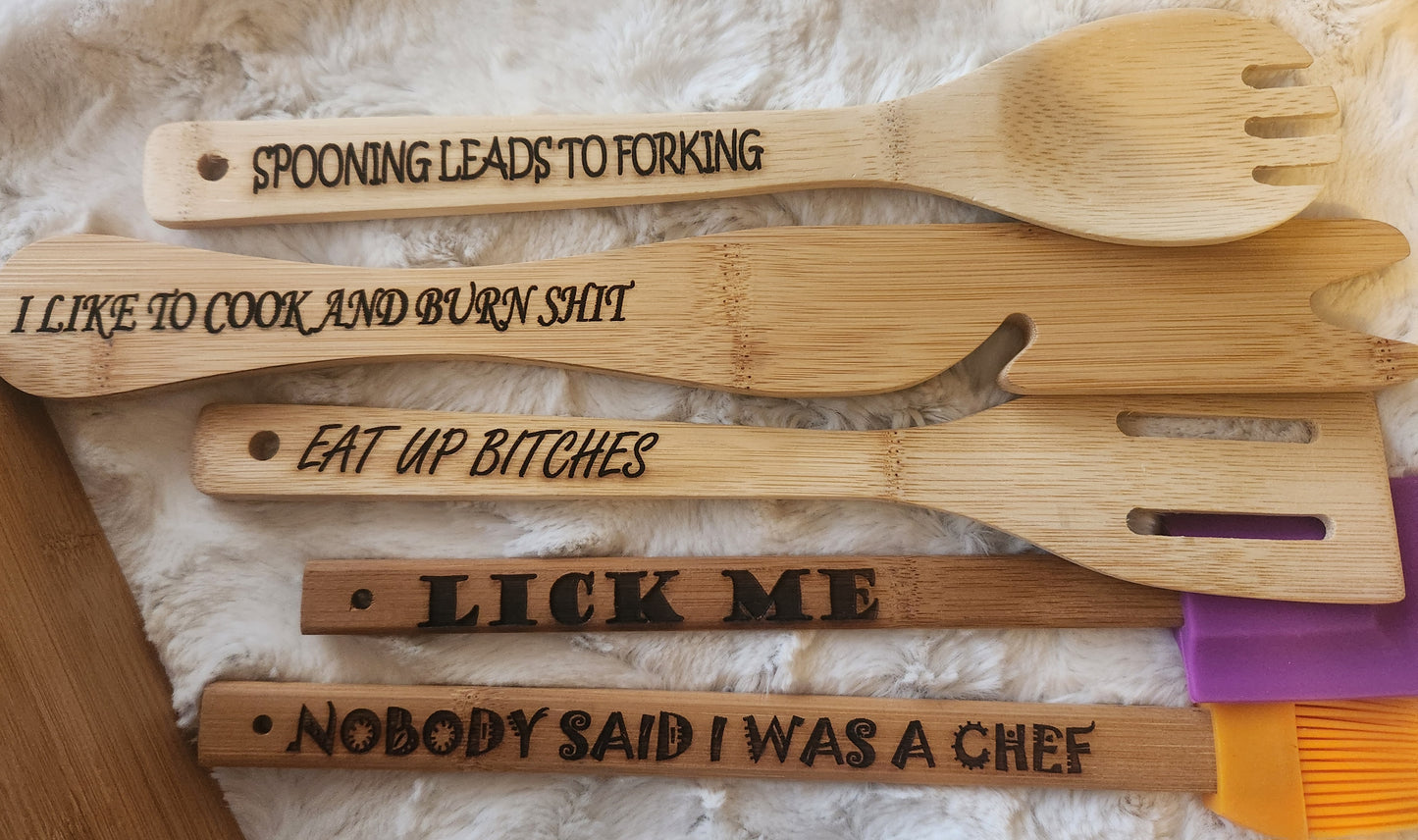 Bamboo utensil holder with 5 Bamboo Cooking Utensil set