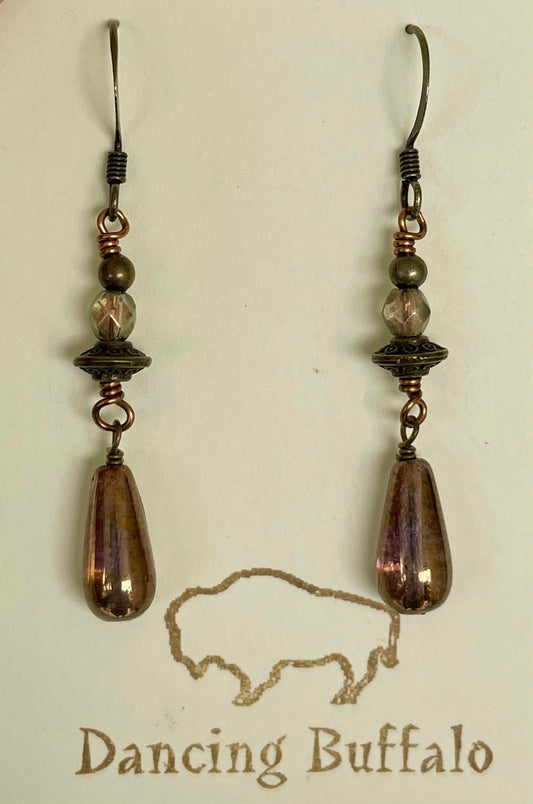 Rust Czech Glass Drop Earrings