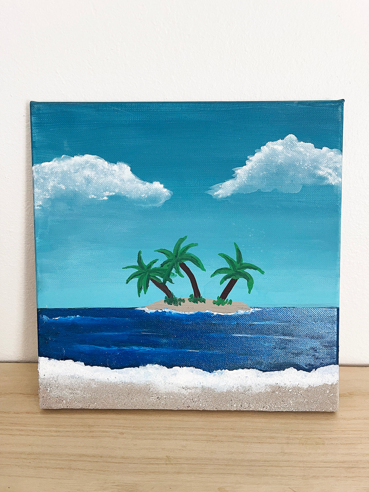 10" x 10" Acrylic Painting on Canvas – Three Palm Tree Island