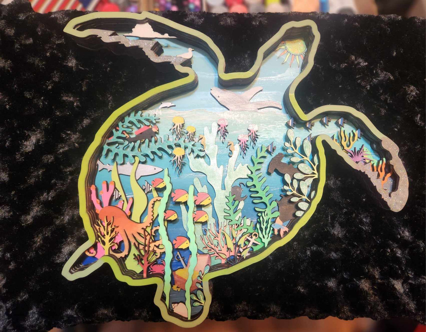Wooden Layered Sea Turtle hanging wall art