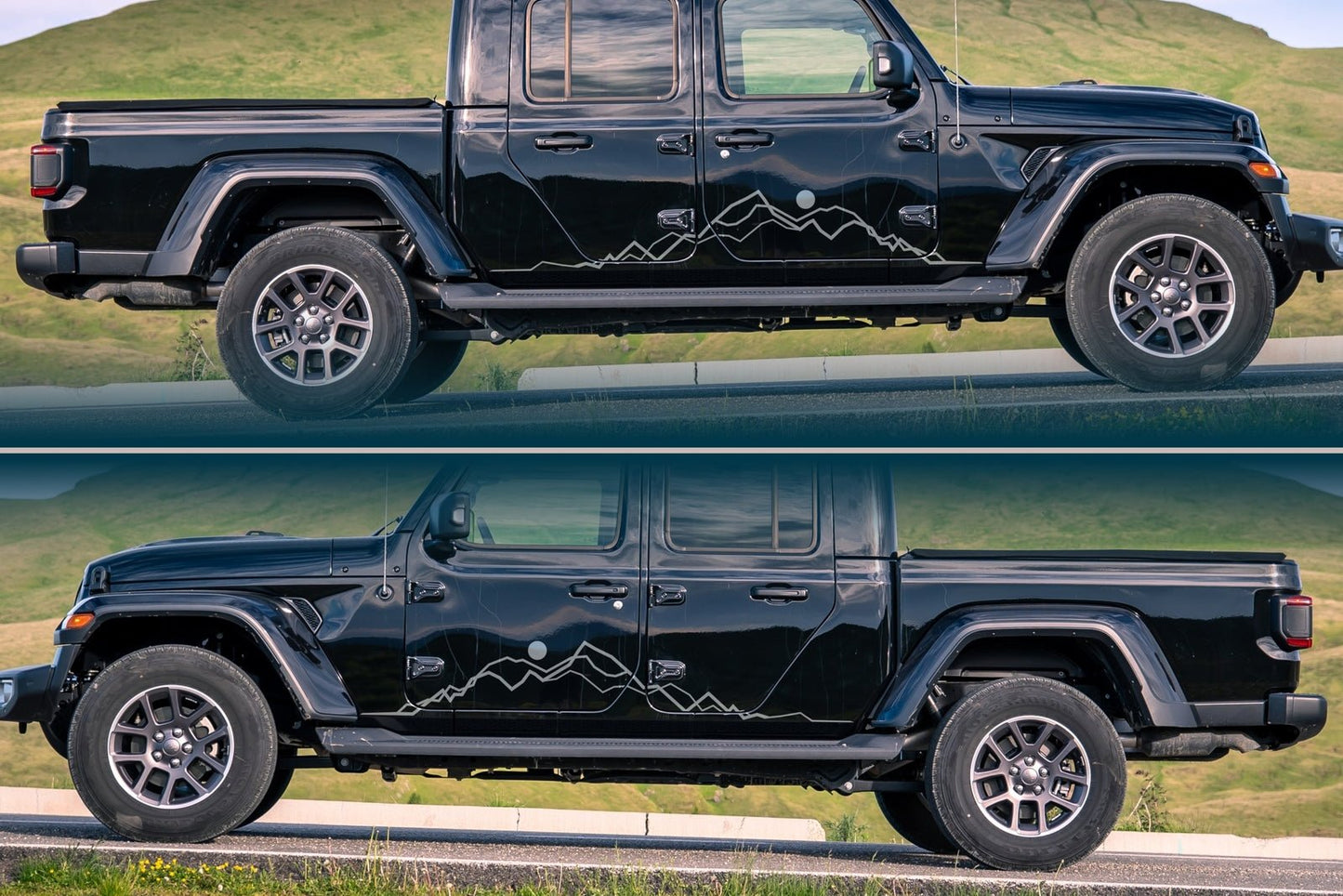 Mirrored Pair of Line Art Mountains Vinyl Decals | 273P