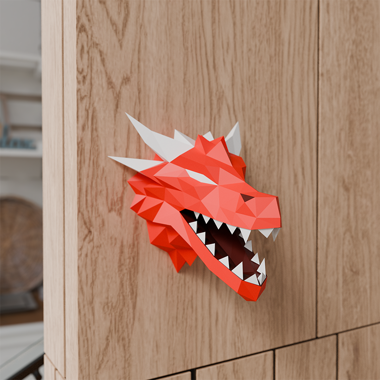 3D PaperCraft Dragon Head Wall Art Origami Decor