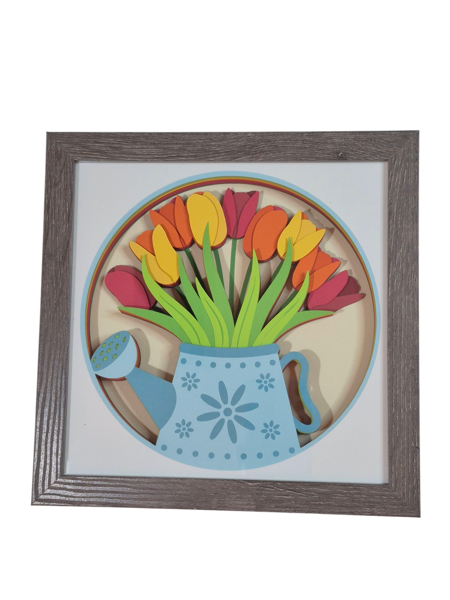 3D Watering can and tulips shadow box