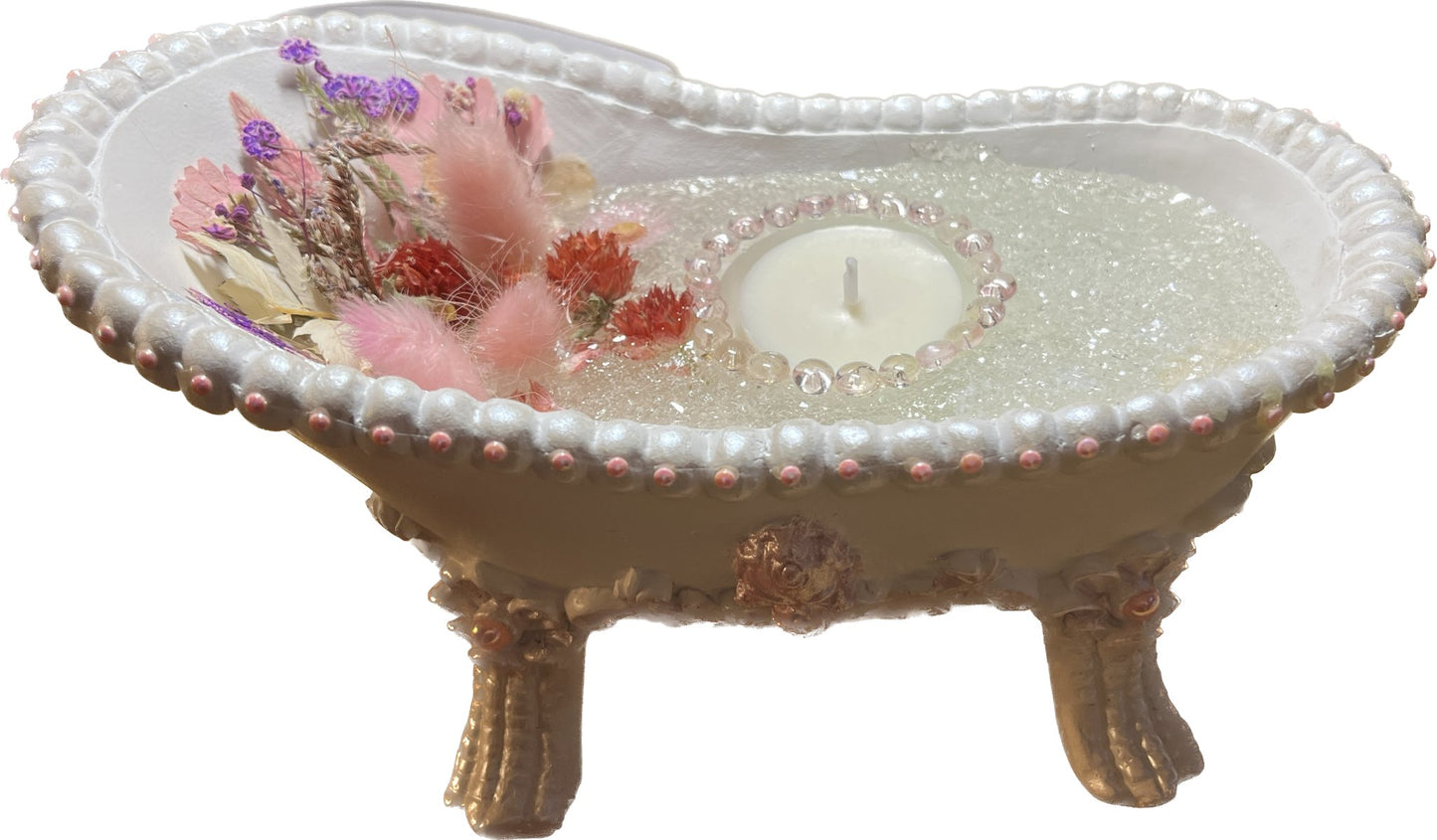 Skull Bathtub Floral Votive Candle Holder - Pink - 1