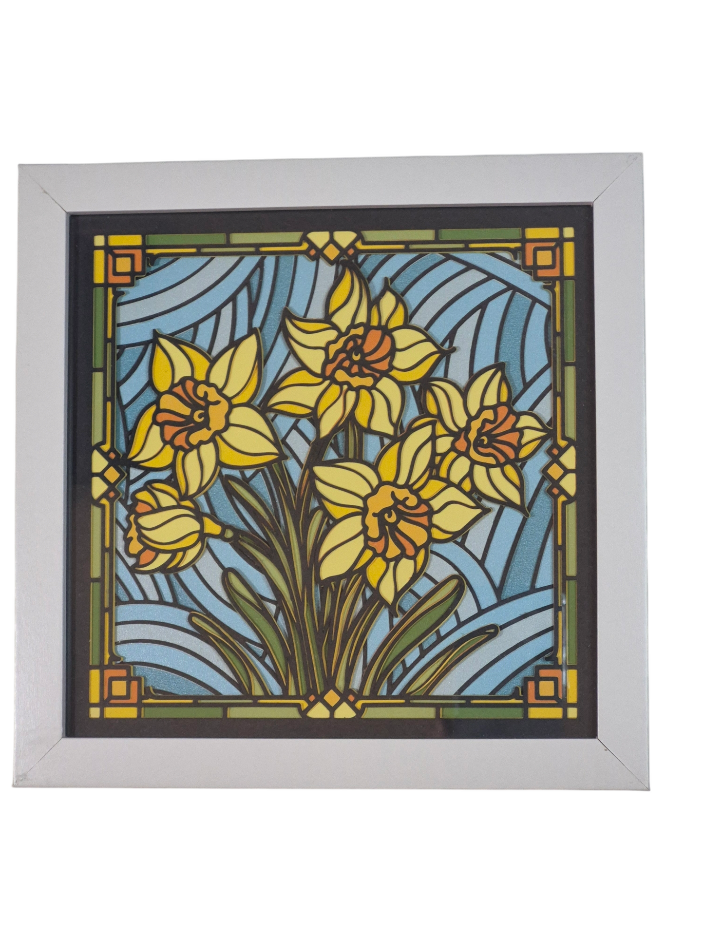 Stained glass daffodils shadow box - 1