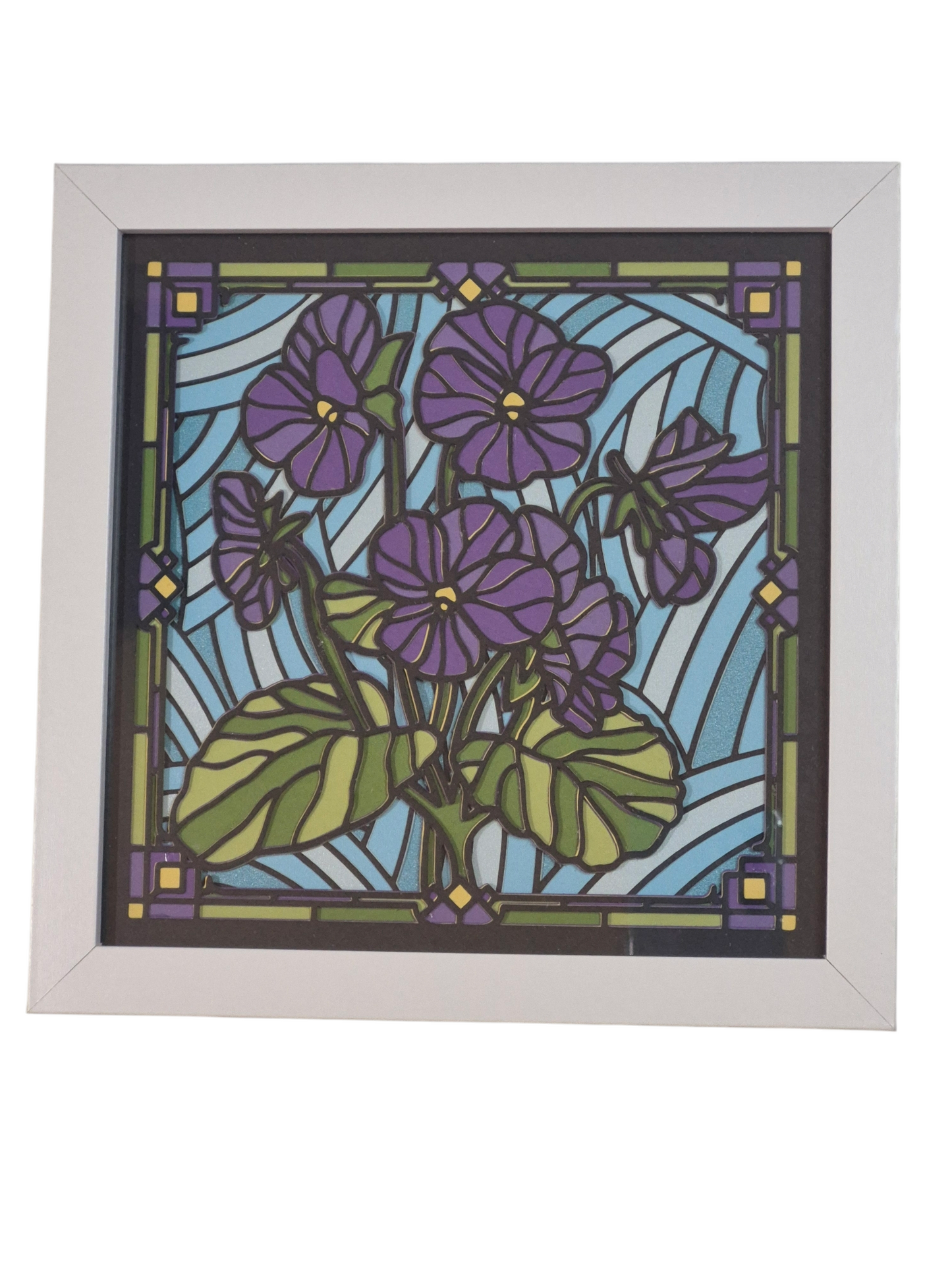 Stained glass violets shadow box - 1
