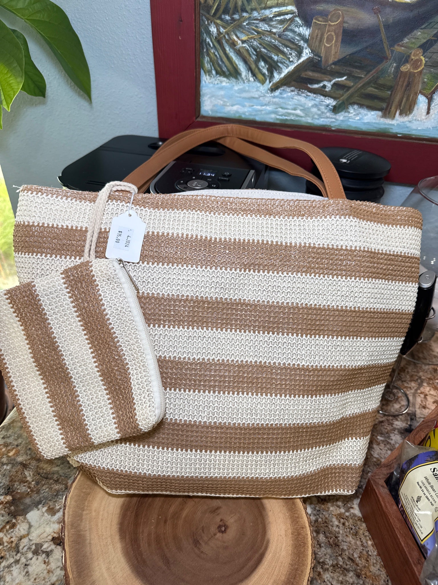 Tan Beach Bag - 1