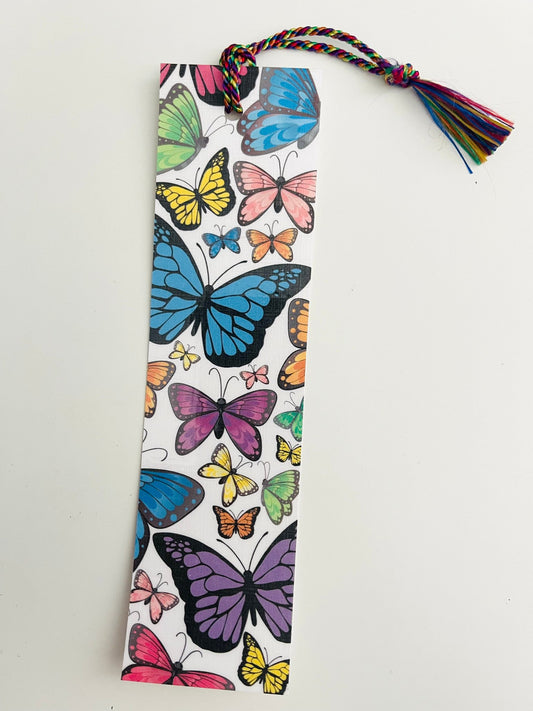 Colorful Butterflies - Laminated Bookmark with Matching Tassel
