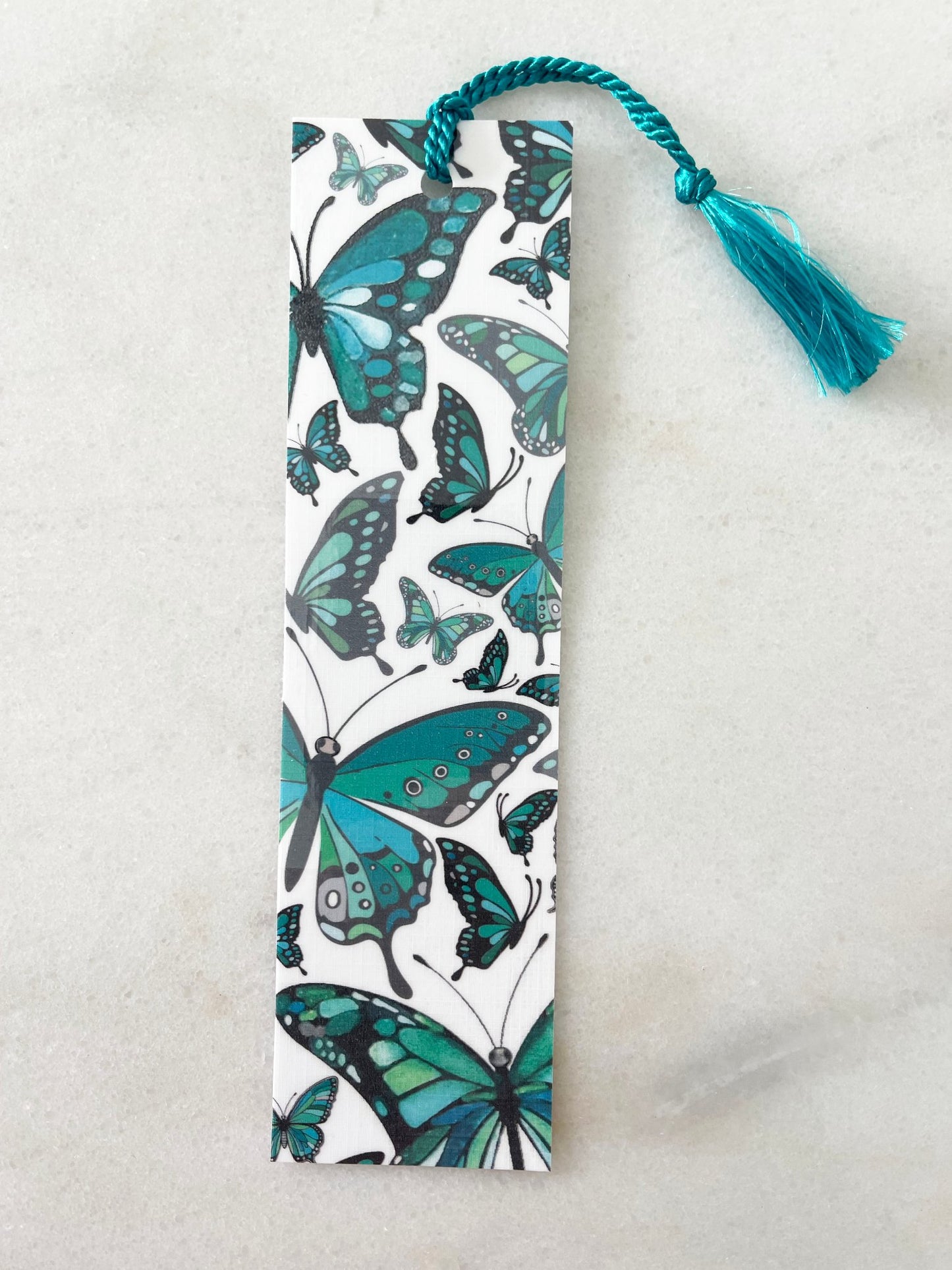 Green Butterflies - Laminated Bookmark with Matching Tassel