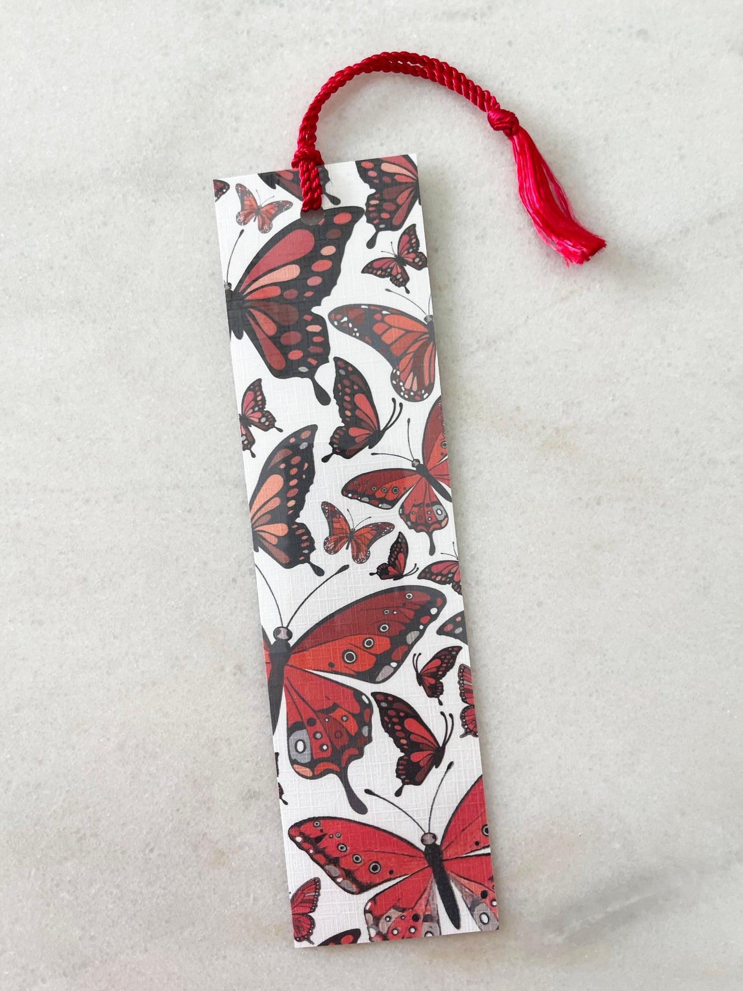 Red Butterflies - Laminated Bookmark with Matching Tassel