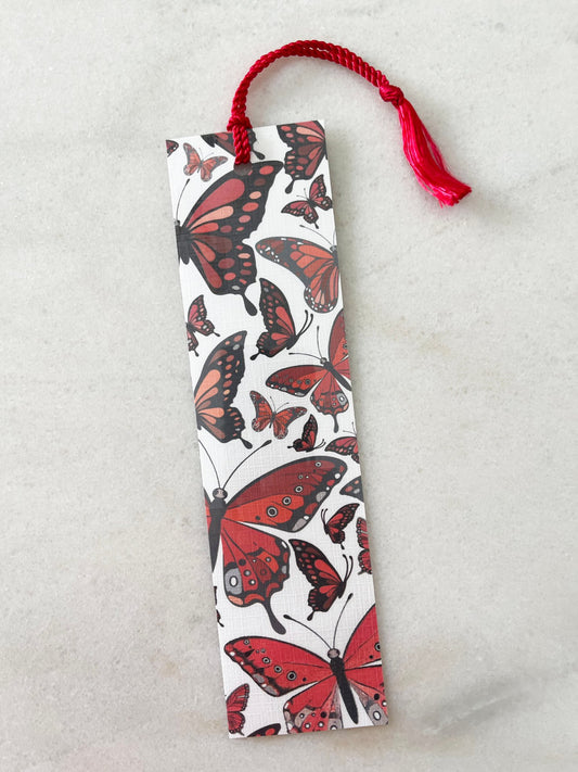 Red Butterflies - Laminated Bookmark with Matching Tassel
