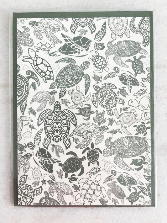 Green Turtle - 5x7 Card with Matching Envelope