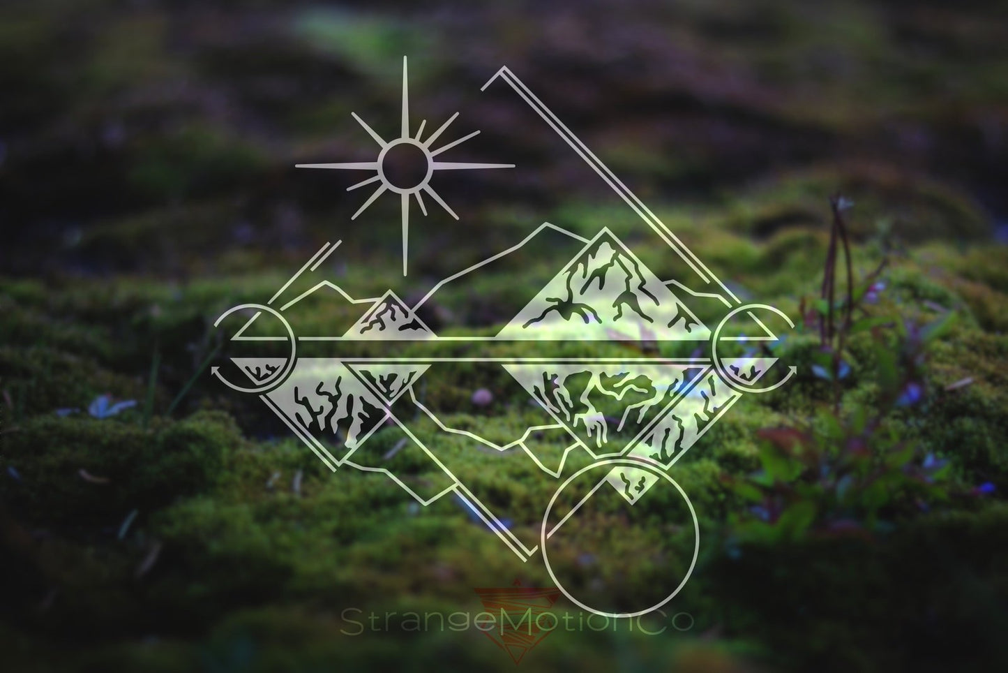Geometric Sun and Moon Over Mountains Vinyl Decal | 262