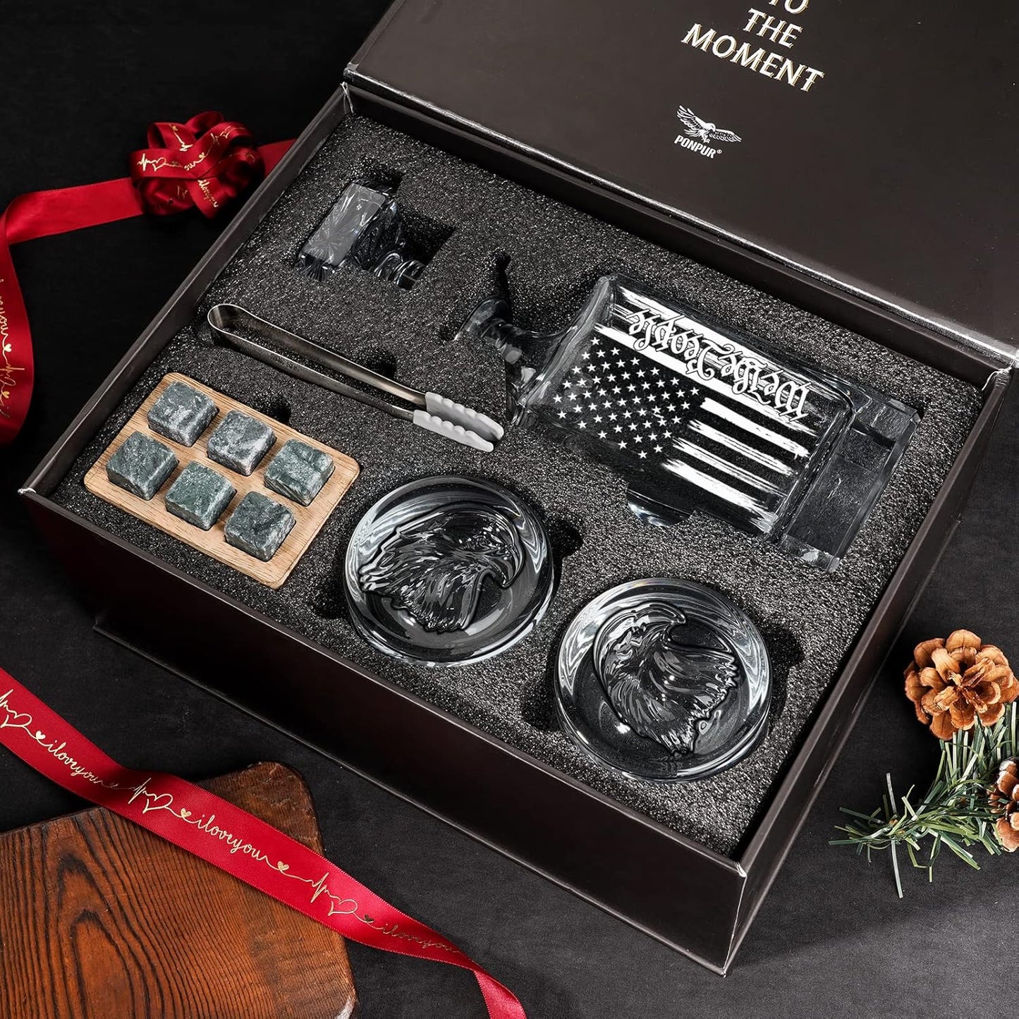 We The People American Flag, 750ml Whiskey Decanter Set with 2 Glasses