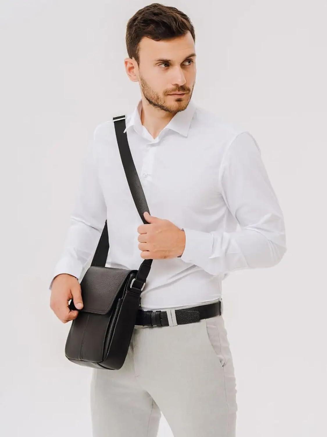 FR Fashion Co. Men's Compact Genuine Leather Crossbody Bag