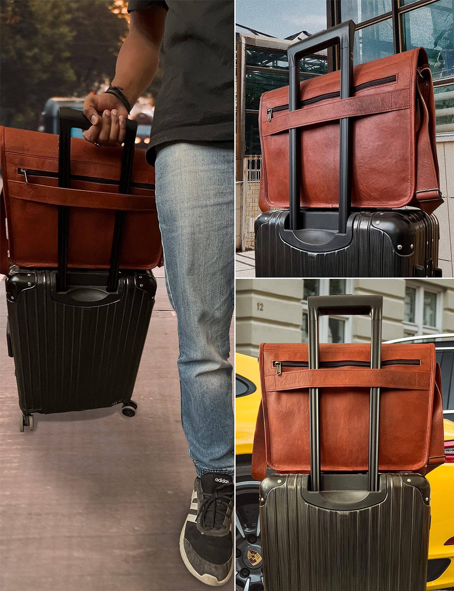 Genuine Leather Crossbody Messenger Bag – Full-Grain Goat Leather 15.6″ Laptop Satchel