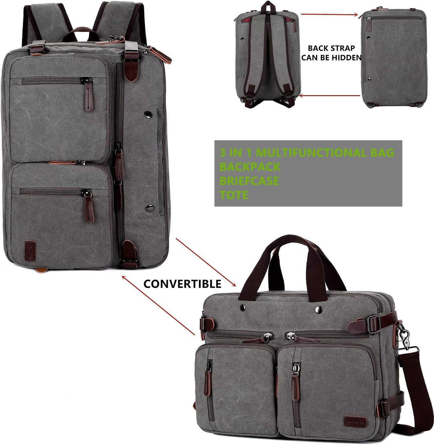 FR Fashion Co. 17" Convertible Briefcase Backpack