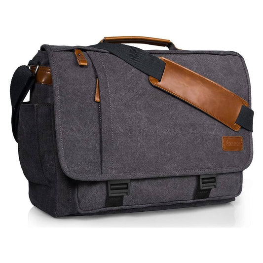 Water-Resistant Canvas Messenger Bag – 17.3″ Laptop Work & Travel Brief