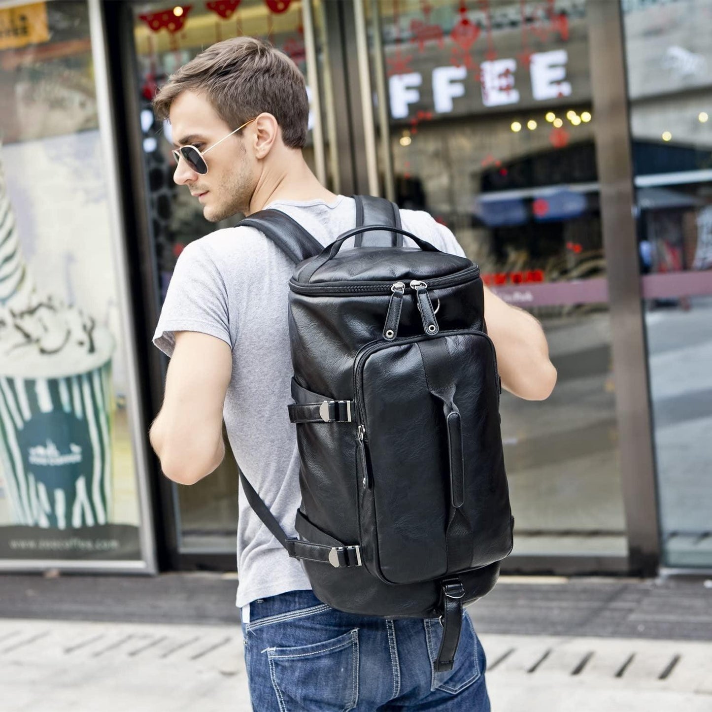 FR Fashion Co. 20" Men's Versatile Leather Duffel Bag