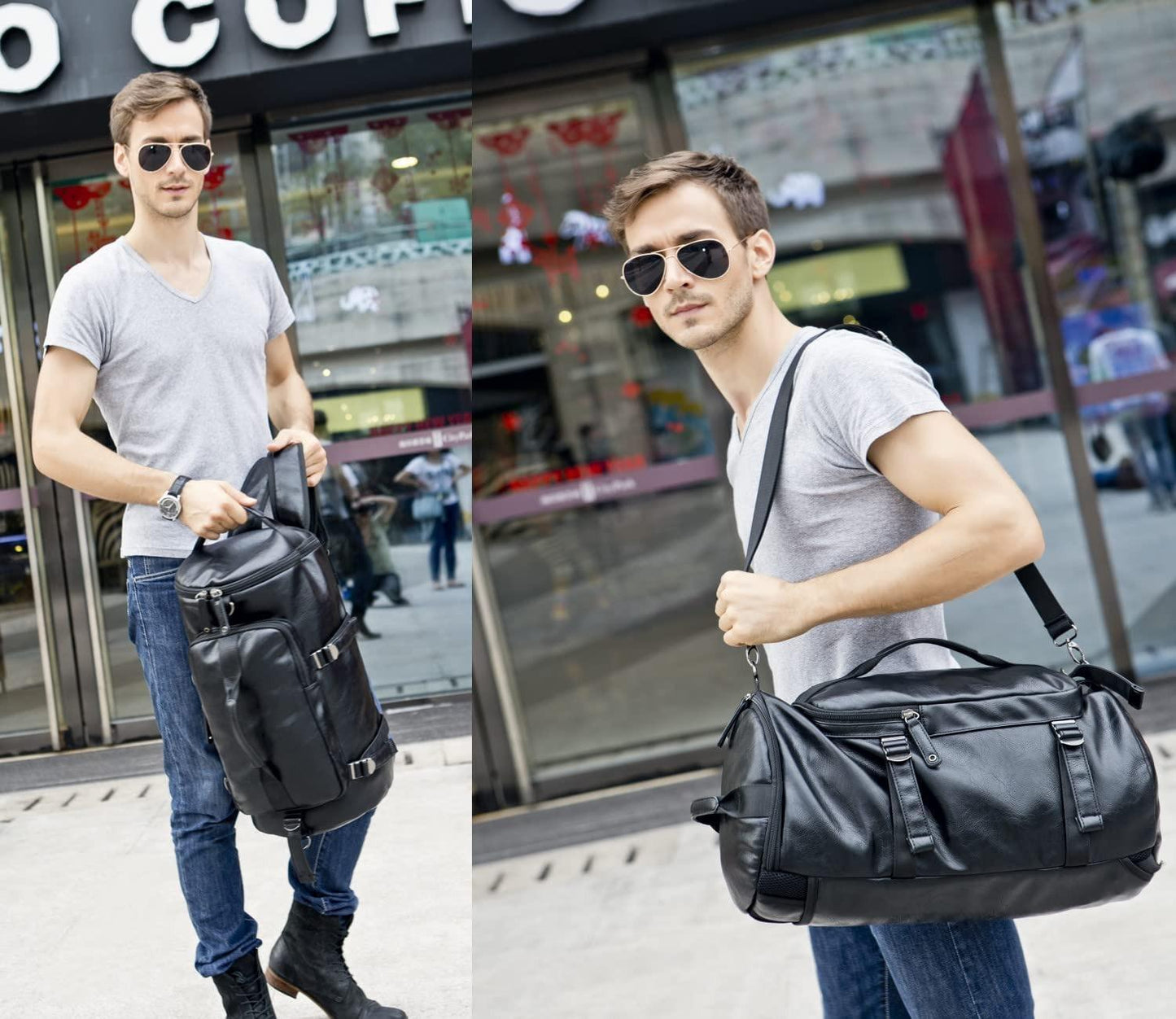 FR Fashion Co. 20" Men's Versatile Leather Duffel Bag