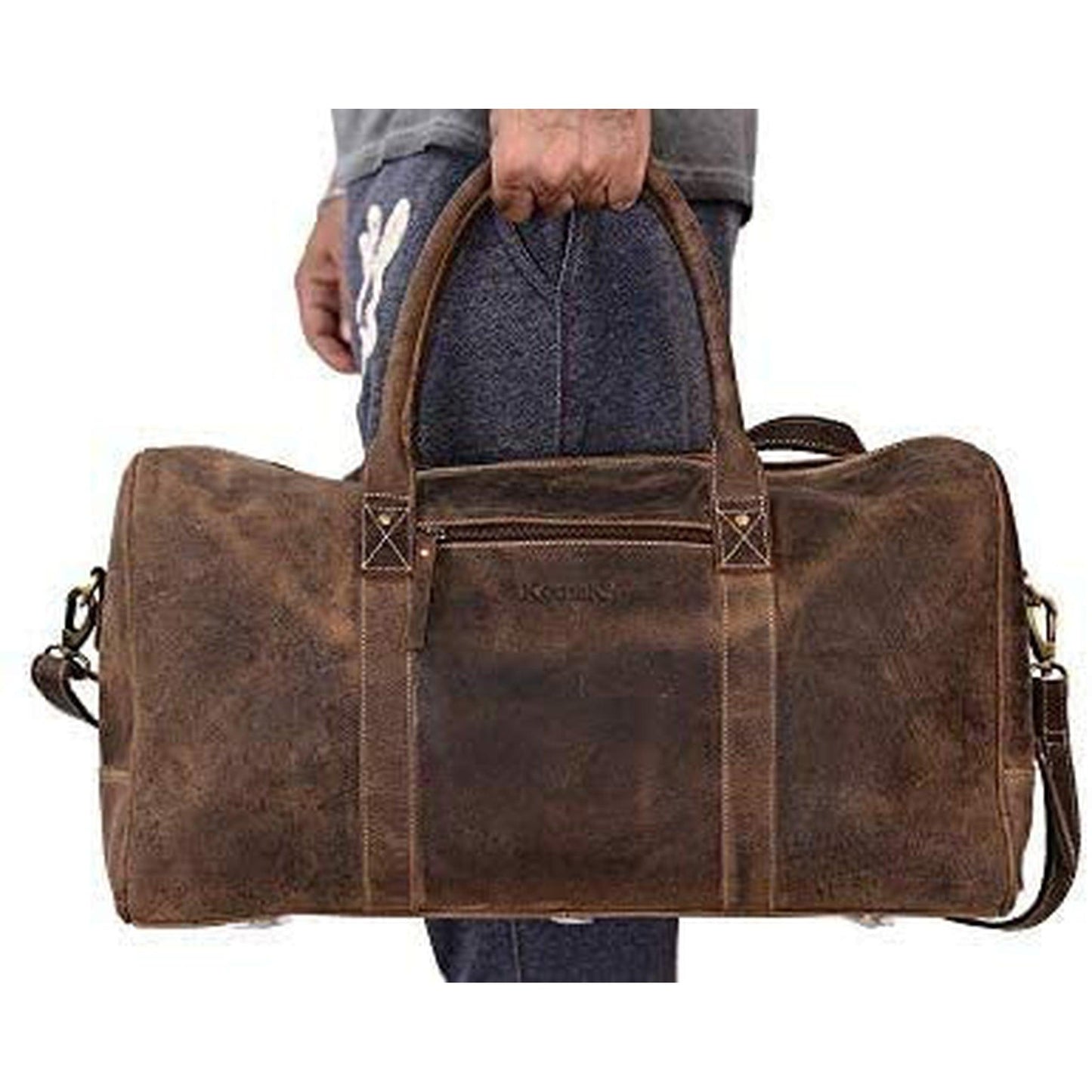 FR Fashion Co. 20" Men's Vintage Distressed Buffalo Leather Duffle Bag