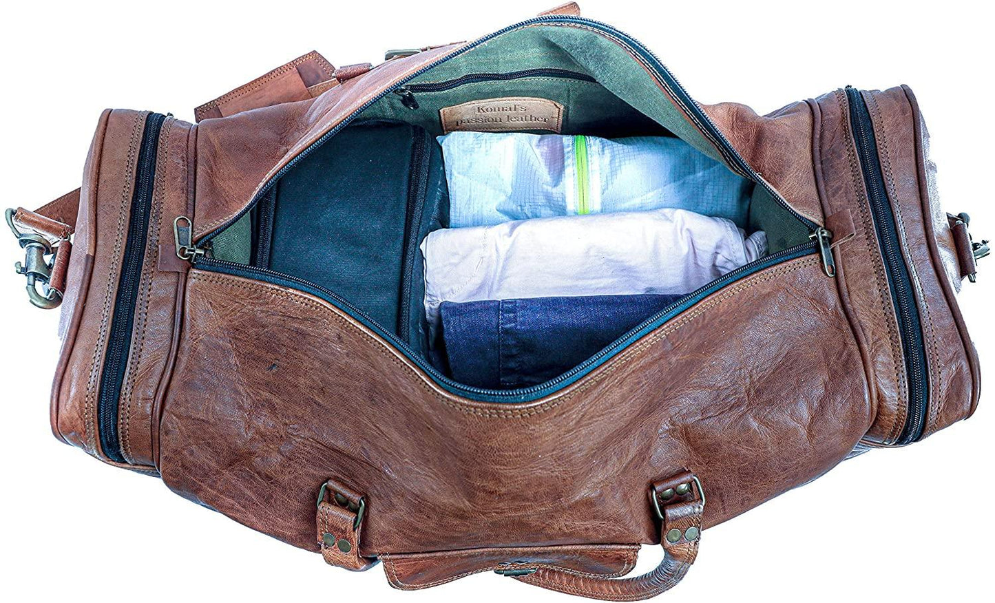FR Fashion Co. 21" Full Grain Leather Duffel Bag