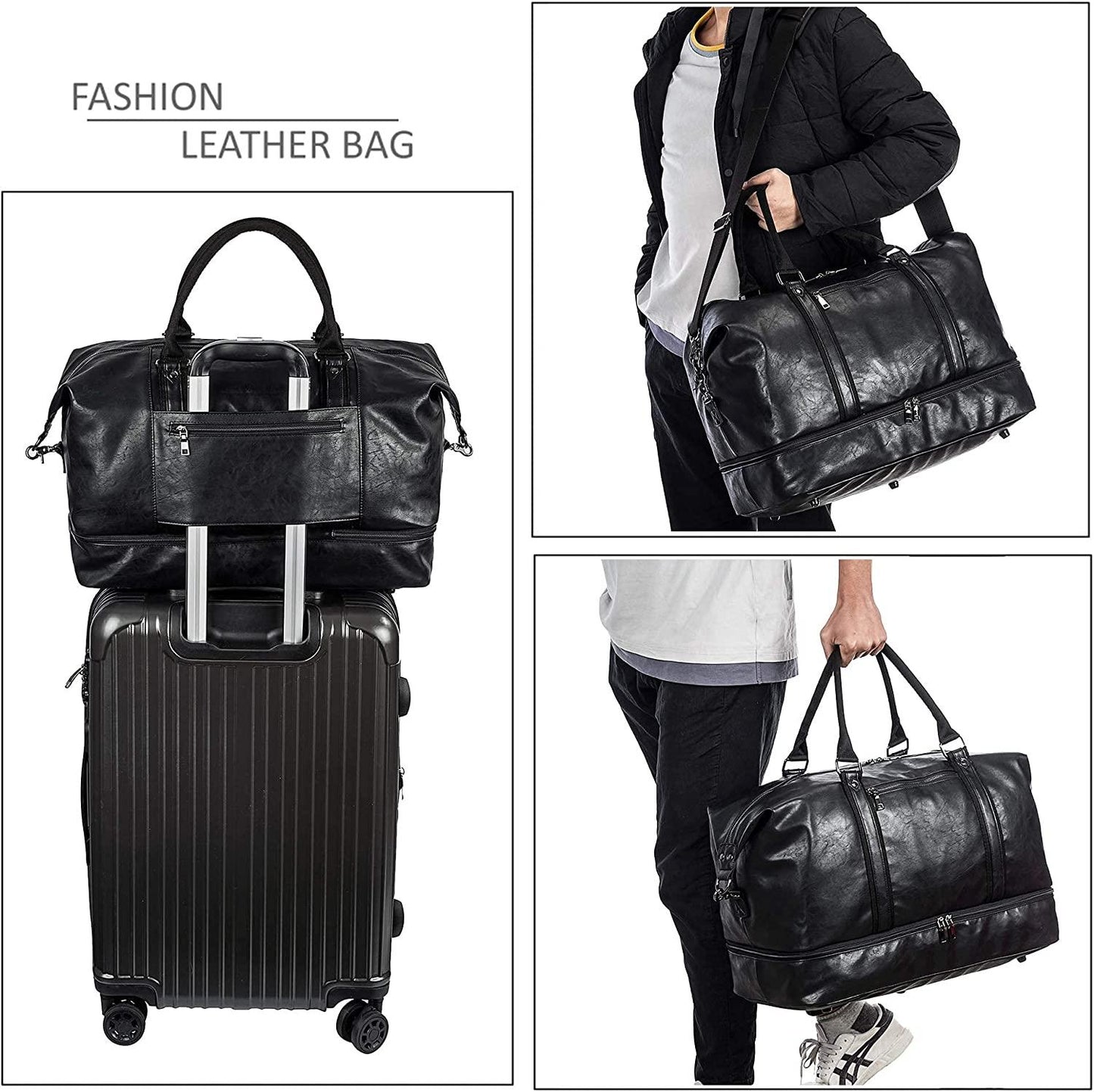 FR Fashion Co. 21" Men's Leather Compact Travel Duffel Bag