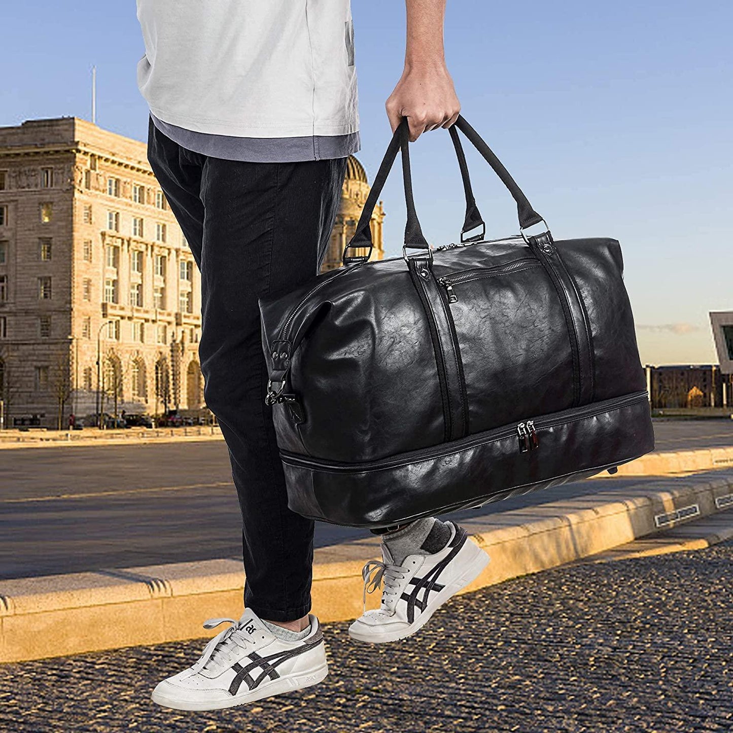 FR Fashion Co. 21" Men's Leather Compact Travel Duffel Bag