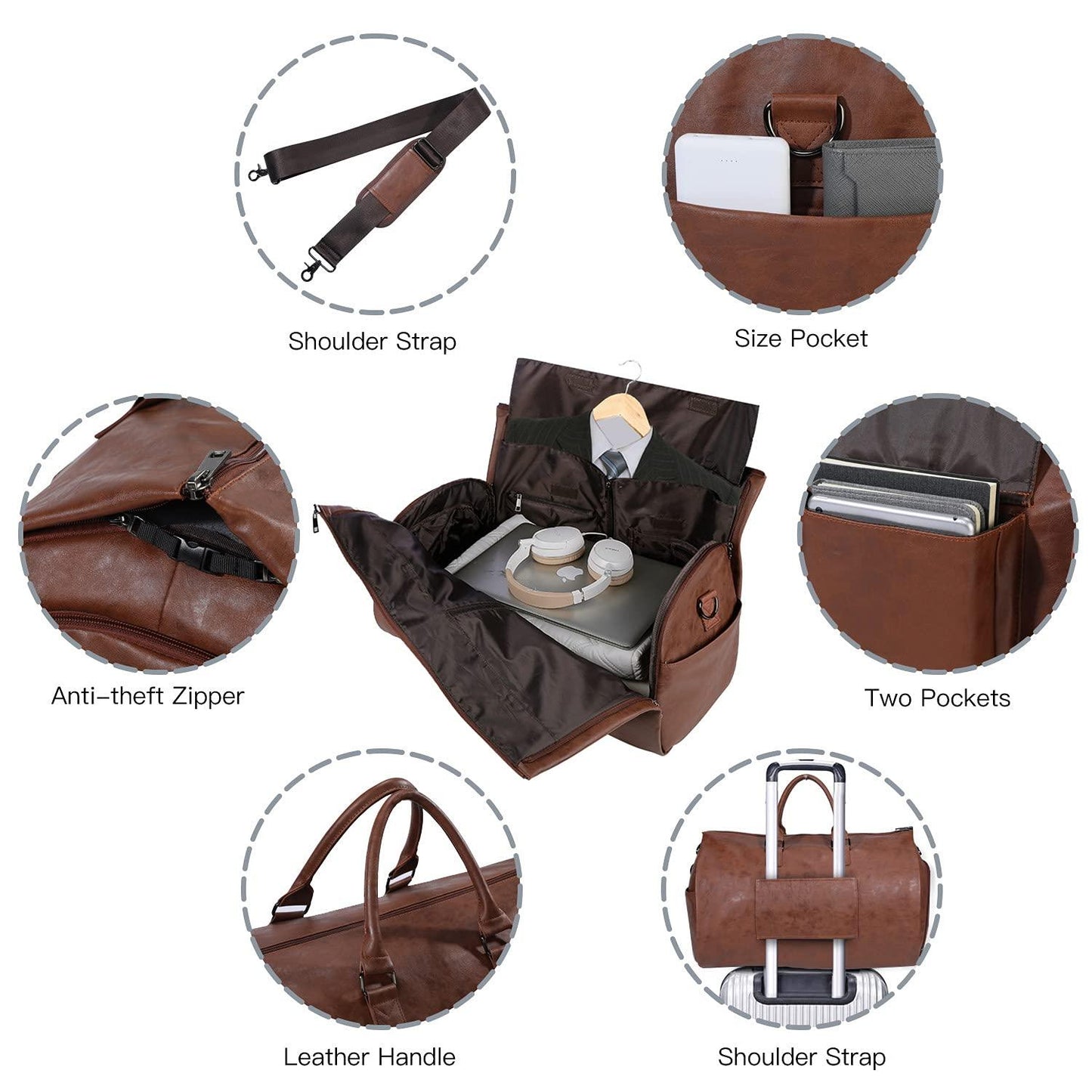 FR Fashion Co. 22" Men's Classic Leather Duffel Bag