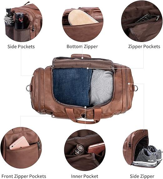 FR Fashion Co. 21" Men's Leather Large Carry-On Travel Duffel Bag