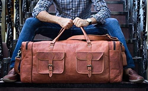FR Fashion Co. 32" Men's Grain Leather Duffel Bags