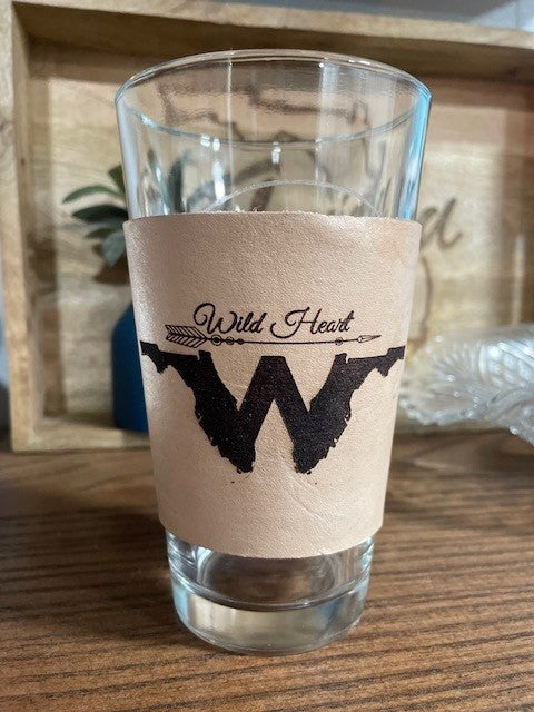 WildHeart Branded pint glass & Leather coozie combo