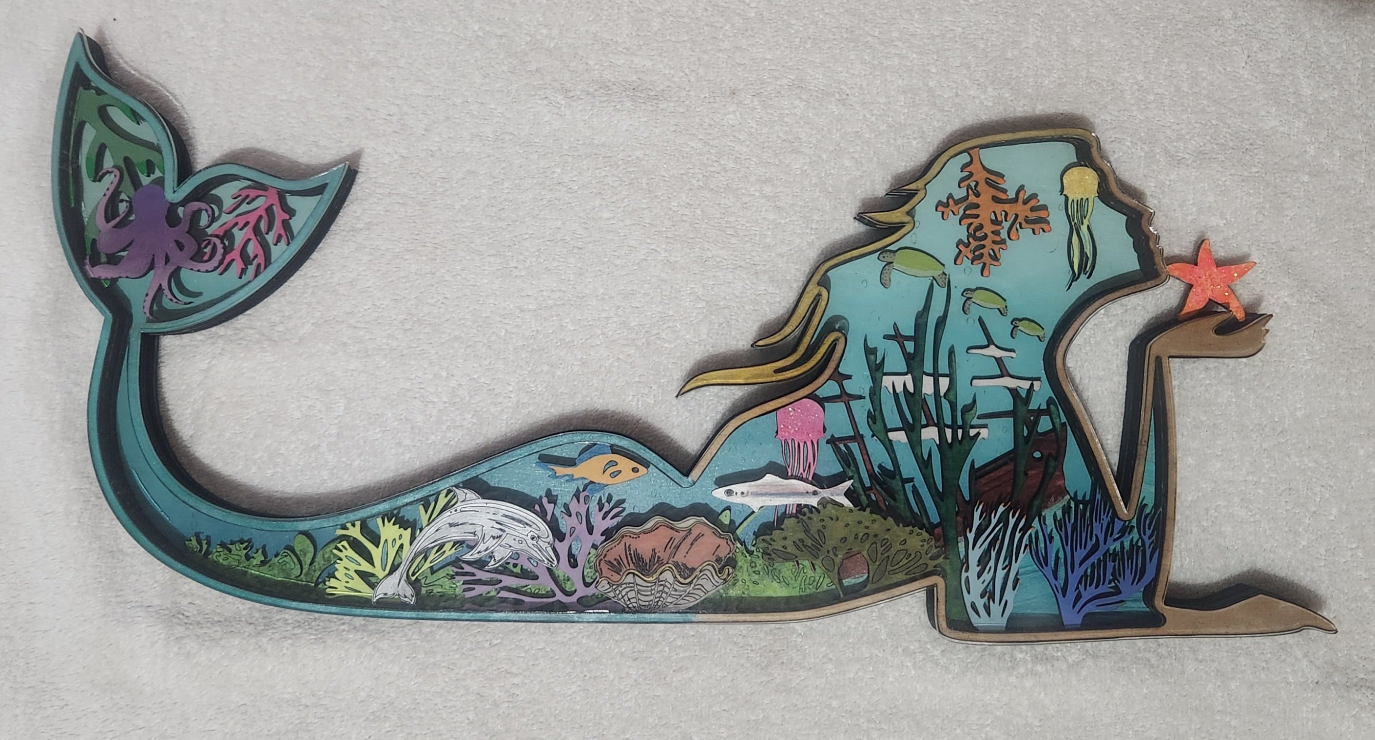 Wooden Layered Mermaid hanging wall art