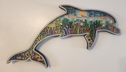 Wooden Layered Dolphin hanging wall art