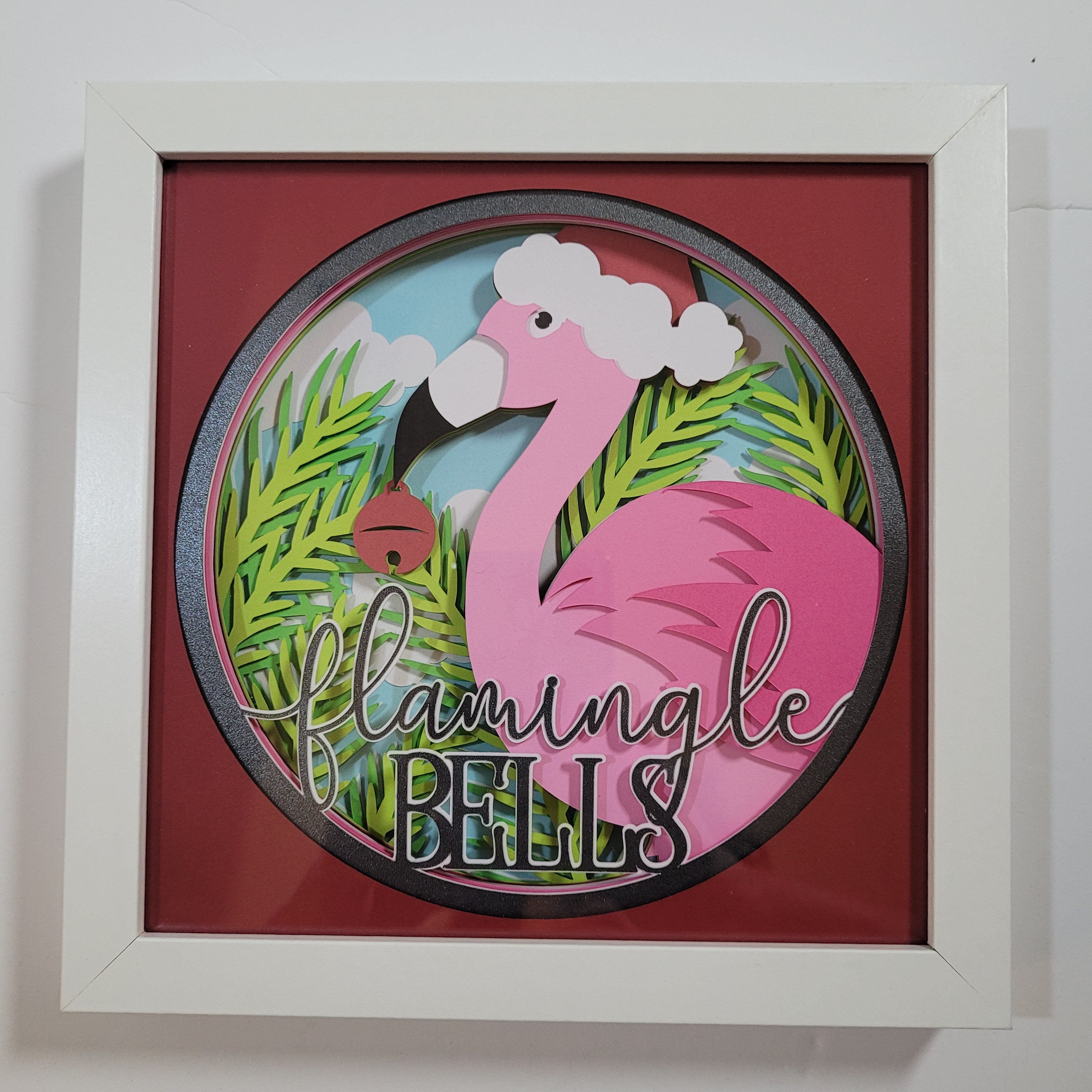 Flamingle Bells shadow box