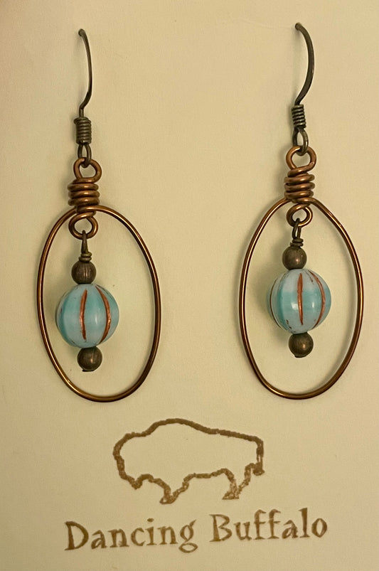 Czech Glass Earrings-Light Blue Oval