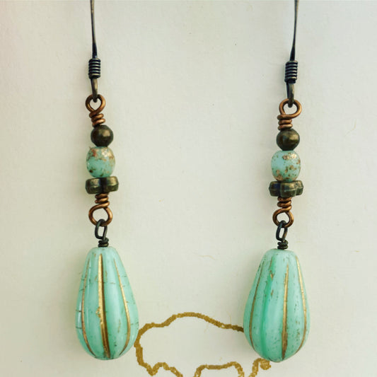 Czech Glass Drop Earrings-Mint