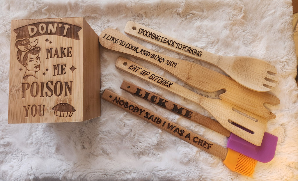 Bamboo utensil holder with 5 Bamboo Cooking Utensil set