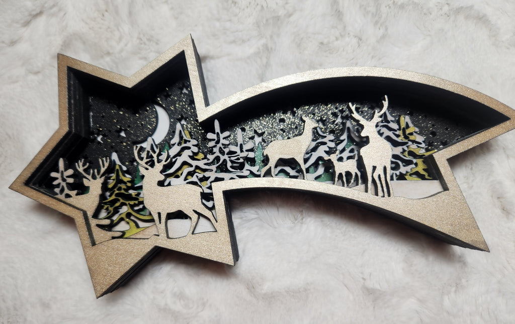 Layered wooden Shooting star Winter forest Scene
