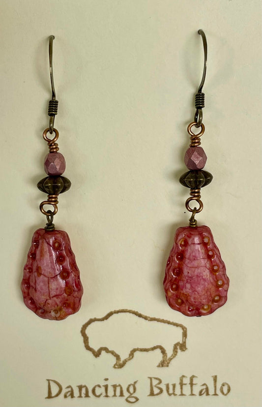 Pink Large Drop Czech Glass earrings