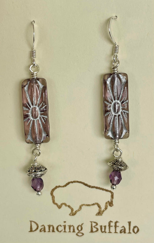 Purple/Silver Czech Glass Earrings