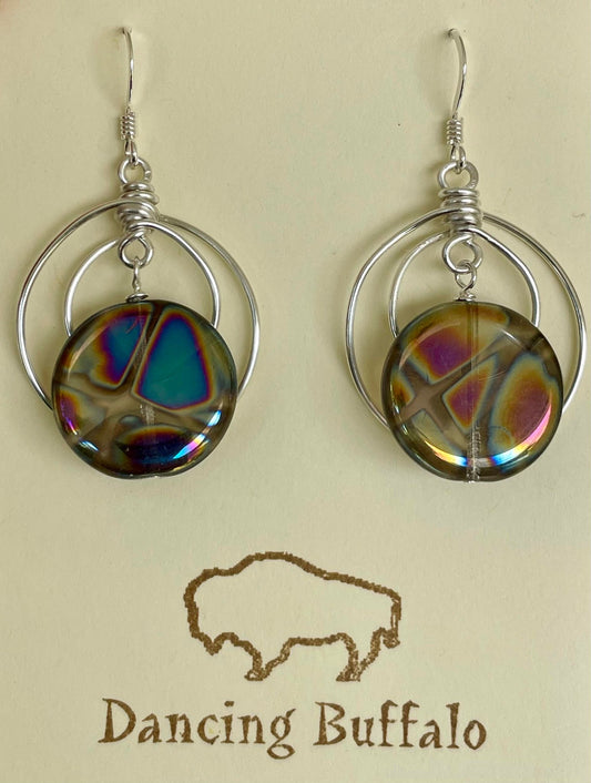 Iridescent Double Circle Wire Wrapped Earrings