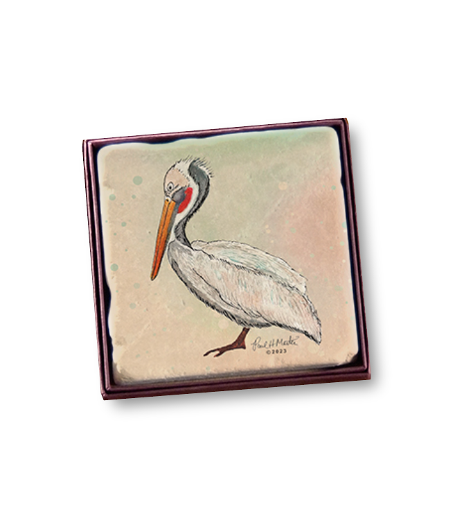 Pelican (Watercolor) 4" Marble Coaster