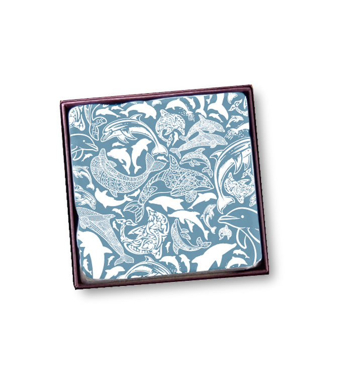 Dolphin Pattern 4" Marble Coaster