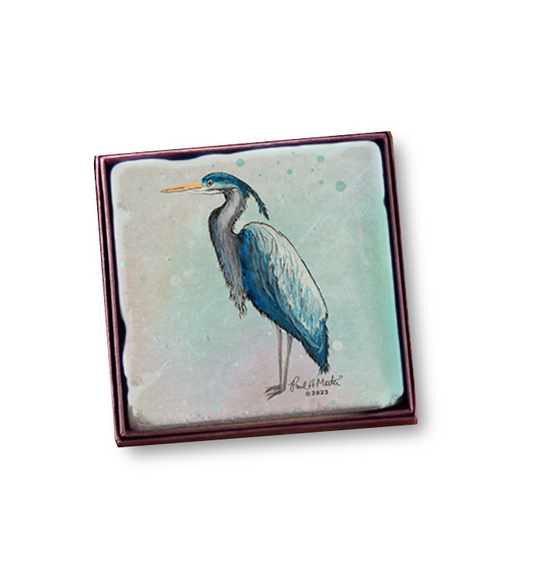 Blue Heron (Watercolor) 4" Marble Coaster