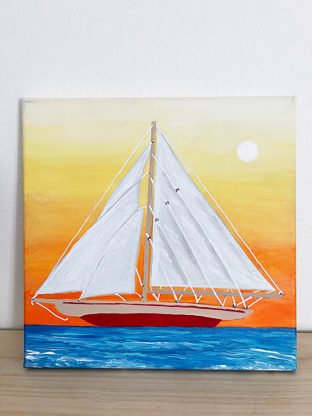 10" x 10" Acrylic Painting on Canvas – Sailboat at Sunset