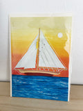 Sailboat at Sunset (Acrylic Painting) - 5x7 Greeting Card