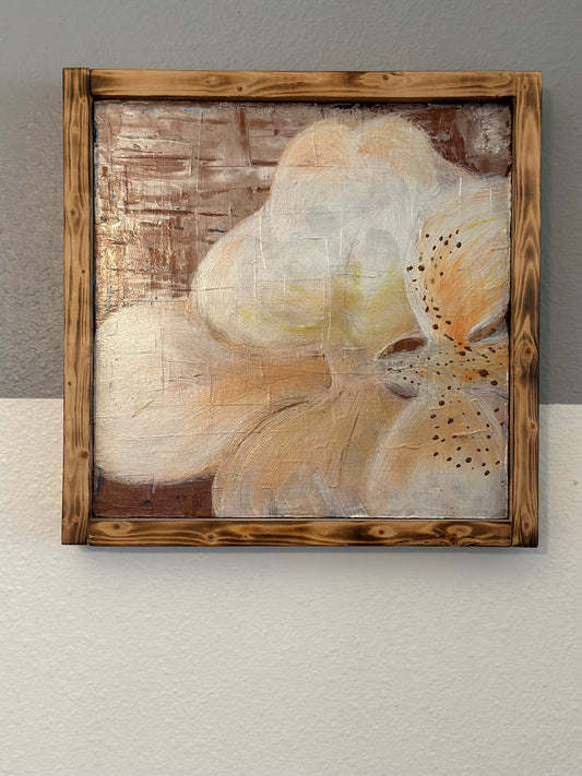 Orchid Painting w/ Burnt Wood Frame