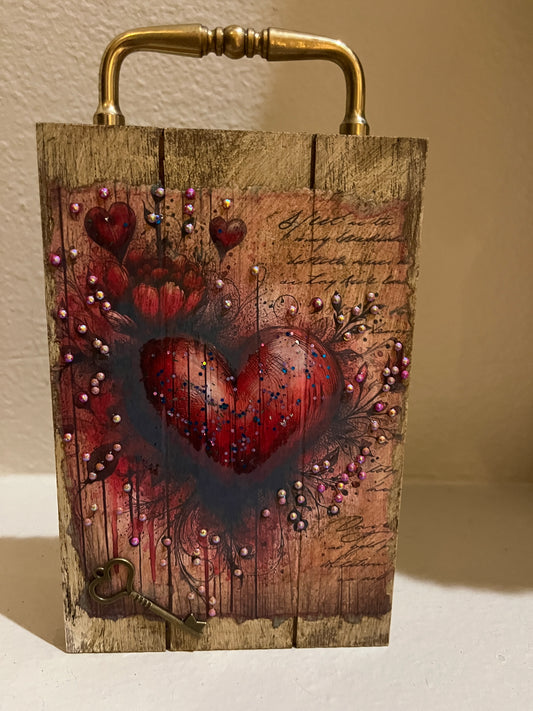 Valentine Heart and Key Glitter Wooden Picture